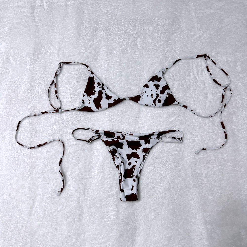 brown cow print bathing suit